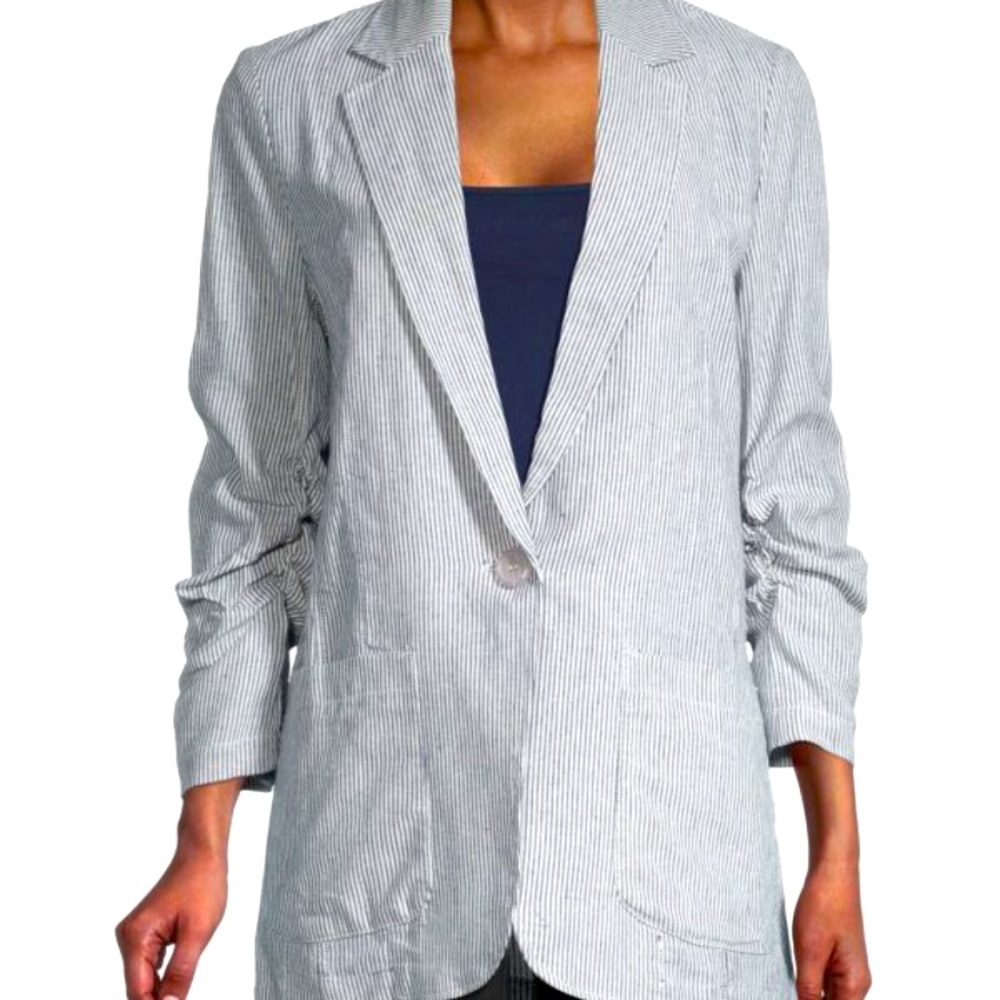 Max Studio Striped Ruched Sleeve Blazer